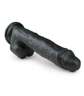 Фалоімітатор гігантський, чорний, на присоску, з мошонкою, чорний, 26.5 х 4.8 см - No Taboo