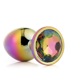 Радужная анальная пробка, 8.3 х 3.4 см, с разноцветным камнем - No Taboo