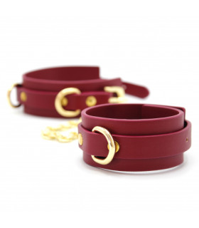 Наручники из экокожи, с металлической фурнитурой, бордовые - No Taboo