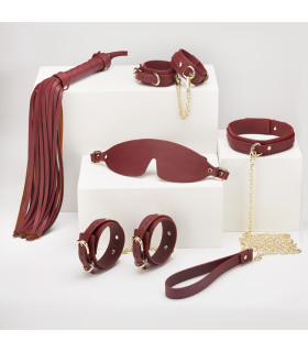 Набор БДСМ из экокожи, 6 предметов, бордовый - No Taboo