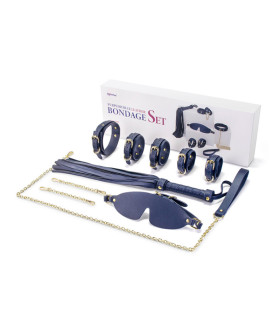 Набор БДСМ из экокожи, 6 предметов, темно-синий - No Taboo
