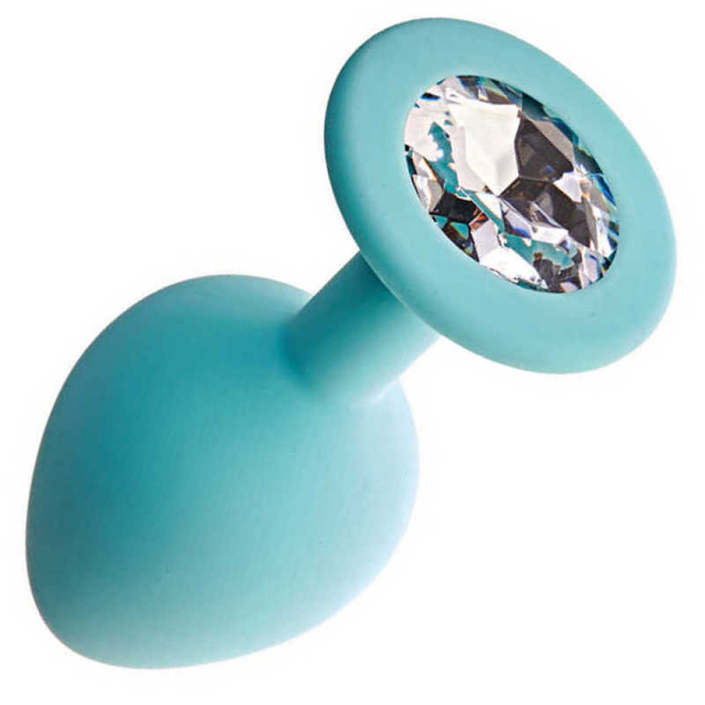 Анальна пробка, L, із прозорим кристалом блакитна, 9.4 х 4.3 см (43233), zoom