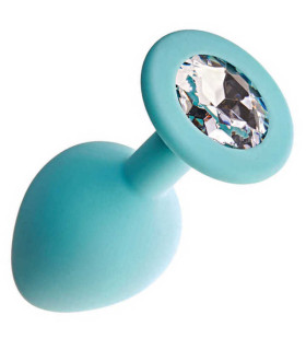 Анальна пробка, L, із прозорим кристалом блакитна, 9.4 х 4.3 см - No Taboo