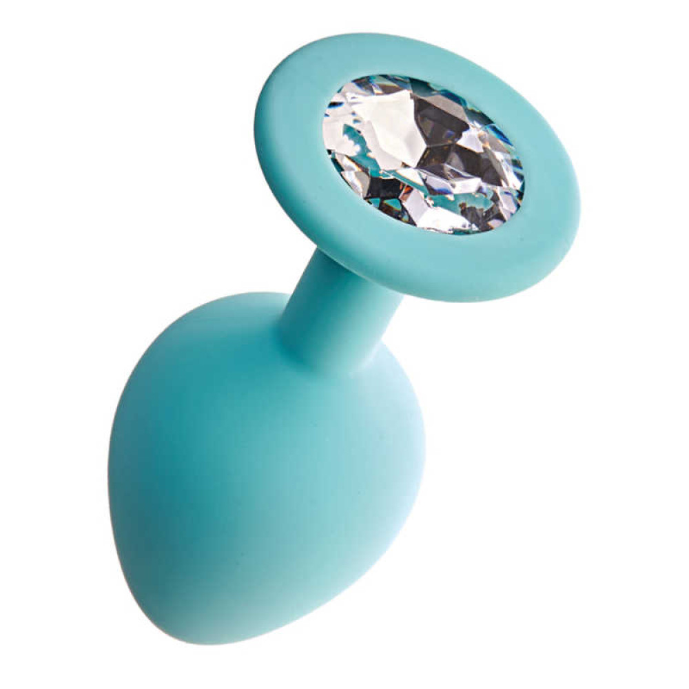 Анальная пробка с прозрачным кристаллом голубая, 8.1 х 3.5 см, М (43230), zoom