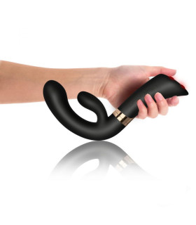 Вибратор-кролик Rocks-Off с длинной рукоятью, с подсветкой, черный, 25 х 3.8 см - No Taboo