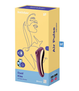 Двойной вибратор Satisfyer Dual Kiss с вакуумной стимуляцией, бордовый, 19 х 6.5 см - No Taboo