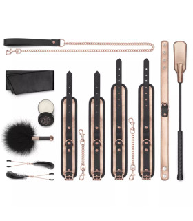 БДСМ комплект Rosy Gold 9 предметов, черный, розовое золото - No Taboo