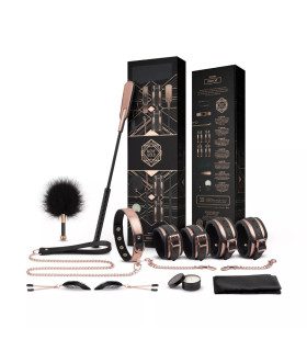 БДСМ комплект Rosy Gold 9 предметов, черный, розовое золото - No Taboo