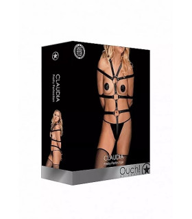 Портупея с фиксацией к телу Ouch кожаная, черная - No Taboo