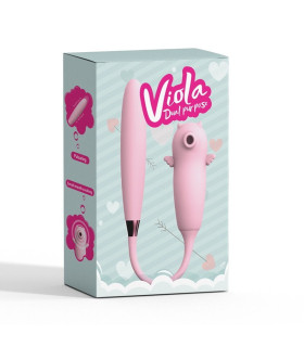 Двойной вибратор с вакуумной стимуляцией Viola с пульсацией и подогревом, розовый, 12 х 3.2 см - No Taboo