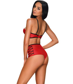 Эротический комплект Obsessive Leatheria, S/M, с контрастным кантом, красный - No Taboo