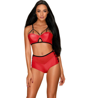 Эротический комплект Obsessive Leatheria, S/M, с контрастным кантом, красный - No Taboo