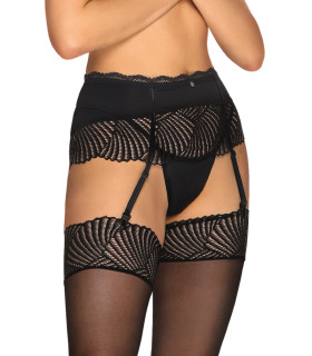 Эротический пояс для чулок Obsessive Klarita, S/M, кружевной, черный - No Taboo
