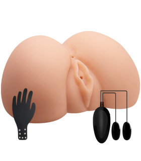 Мастурбатор вагіна та анус Crazy Bull Judy з вібрацією, бежевий, 23.5 х 9.5 см - No Taboo