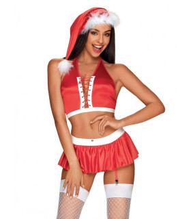 Сексуальный костюм мисис Клаус Obsessive красно-белый, L\XL - No Taboo