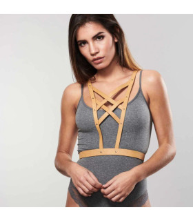 Портупея с перекрестным плетением на груди MAZE Bijoux Indiscrets бежевая, OS - No Taboo