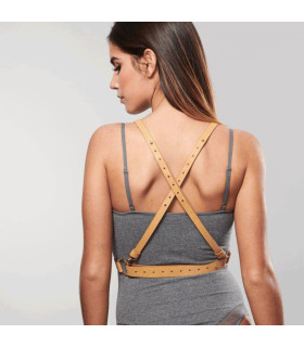 Портупея с перекрестным плетением на груди MAZE Bijoux Indiscrets бежевая, OS - No Taboo