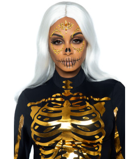 Маска скелета из страз и блестящих камней Leg Avenue золотая - No Taboo