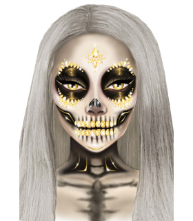 Маска скелета из страз и блестящих камней Leg Avenue золотая - No Taboo