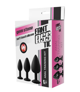 Набор анальных пробок с красными камнями Dream Toys черный, 3 шт - No Taboo