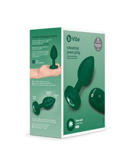 Анальная пробка с камнем с вибрацией M/L B-Vibe с дистанционным пультом управления, зеленая, 10.5 х 4 см - No Taboo