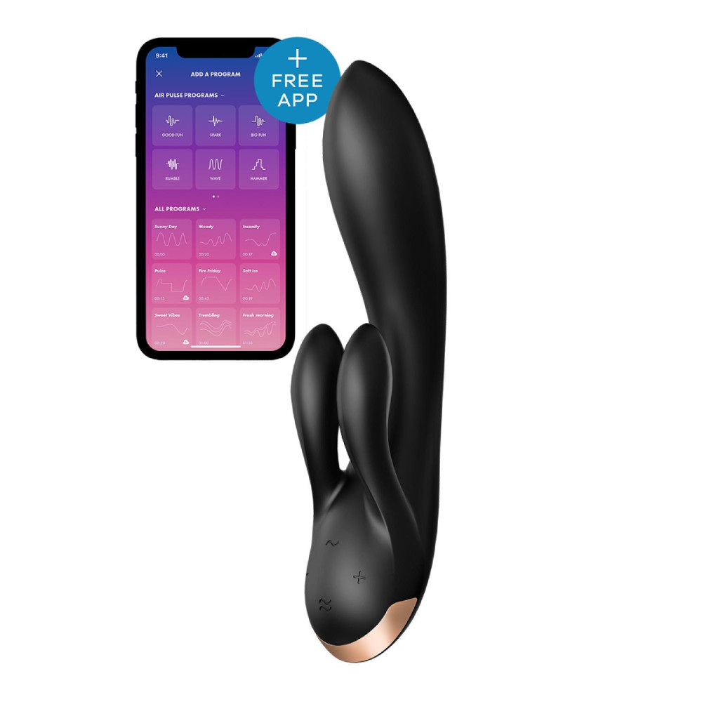 Вібратор-кролик Satisfyer Double Flex з додатком та двома відростками, чорний, 20 х 3.5 см (52369), zoom