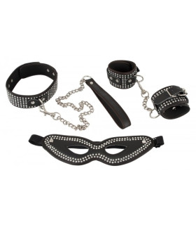 Набор фиксаторов Bad Kitty наручники, ошейник с поводком и маска - No Taboo