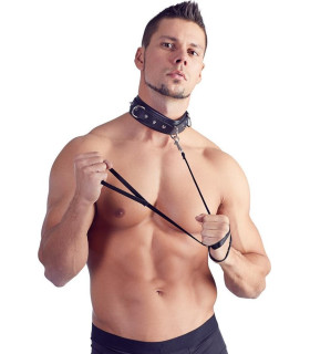 Ошейник из искусственной кожи с поводком, черный - No Taboo