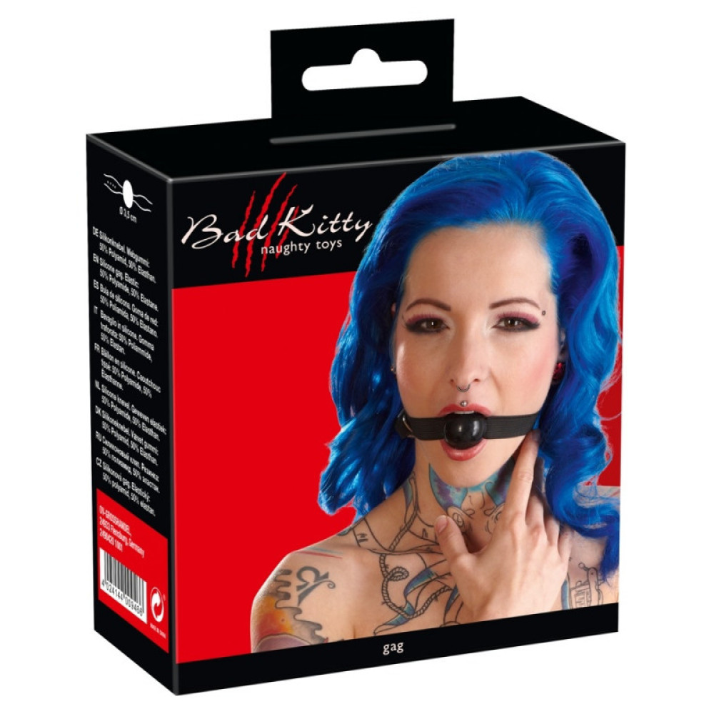 Кляп кулька Bad Kitty на гумовому ремені, чорний (3356), zoom