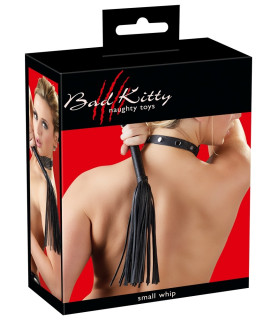 Флоггер из искусственной кожи с плетеной ручкой, черный - No Taboo