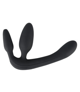 Страпон с вибрацией Orion с двойным проникновением, безремневой, с пультом управления, черный, 20 х 3.9 см - No Taboo
