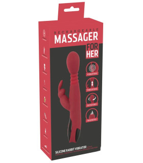 Вибратор-кролик с подогревом, фрикциями и ротацией Orion красный, 26.5 х 4.1 см - No Taboo