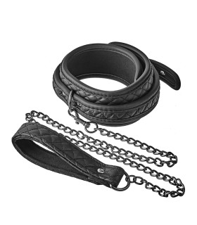 Ошейник с поводком Dream Toys широкий, стеганый, черный, 26 см - No Taboo