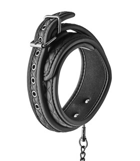 Ошейник с поводком Dream Toys широкий, стеганый, черный, 26 см - No Taboo