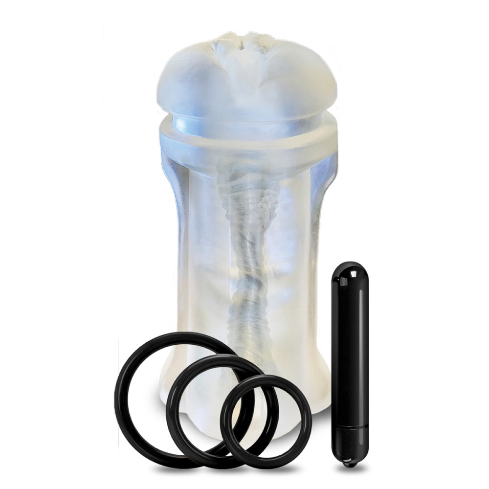 Мастурбатор вагина с вибрацией Happy Ending с эрекционными кольцами, прозрачный, 15.2 см (46053), zoom