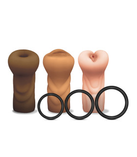 Набір реалістичних мастурбаторів Happy Ending з ерекційними кільцями, 11.4 х 5 см - No Taboo