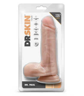 Фаллоимитатор реалистичный на присоске Blush Dr. Skin с мошонкой, бежевый, 18.4 х 4.4 см - No Taboo