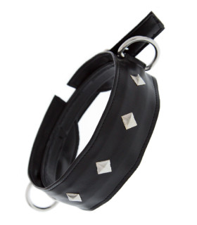 Ошейник широкий с заклепками Guilty Pleasure с фиксаторами, черный - No Taboo