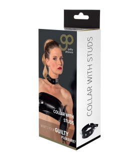 Ошейник широкий с заклепками Guilty Pleasure с фиксаторами, черный - No Taboo