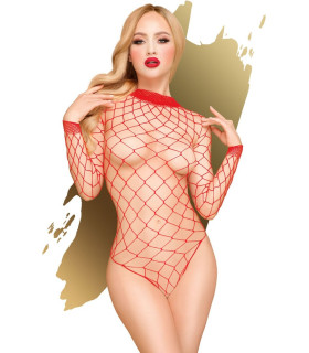 Эротическое боди Penthouse Scandalous, O/S, в крупную сетку, красное - No Taboo
