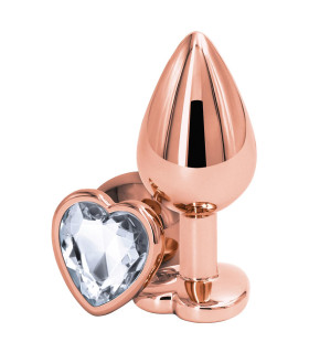 Анальна пробка, M, з прозорим каменем у формі серця, рожеве золото, 8.3 х 3.3 см - No Taboo