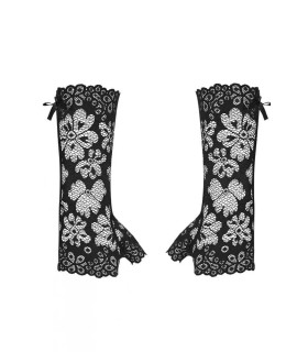 Сексуальные перчатки Obsessive 856-ACC-1, кружевные, с открытыми пальцами, черное - No Taboo