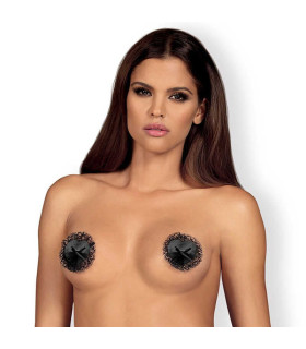 Наклейки на соски Obsessive Letica з мереживом та бантами, чорні - No Taboo