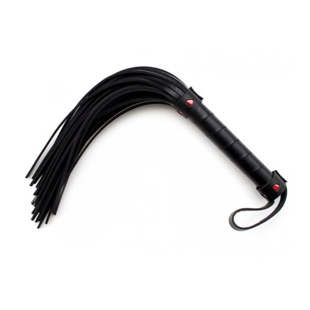 Плеть с заклепками-сердечками Fetish Flogger black with red heart черная, 40 см (204950), zoom