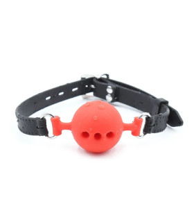 Кляп-кулька IDEA SM з трьома отворами, червоно-чорний, 5 см - No Taboo