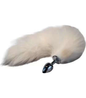 Анальная пробка IDEA SM с белым хвостом, серебристая, 7 х 2,5 см - No Taboo