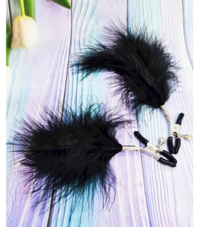 Зажимы на соски с перышками Fetish Nipple clamps metal feather черные - No Taboo