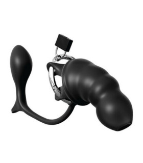 Пояс верности с анальной стимуляцией и подвесным замком, черный - No Taboo
