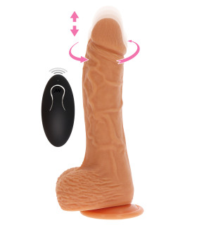 Вибратор реалистичный с фрикицями и ротацией TOY JOY с дистанционным пультом, бежевый, 20 х 4 см - No Taboo