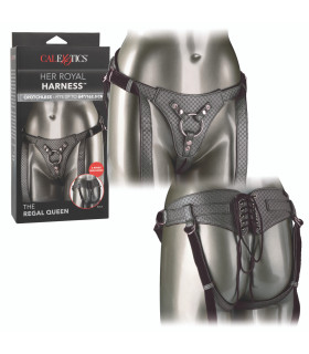 Трусики для страпону The Regal Queen зі шнурівкою, чорні - No Taboo